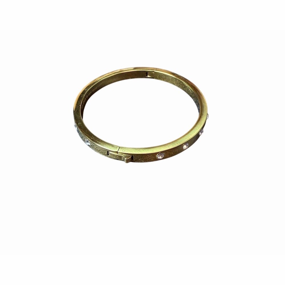 Kate Spade New York Hinged Bangle Bracelet Gold Clear Crystal Studs Signed - Picture 3 of 4